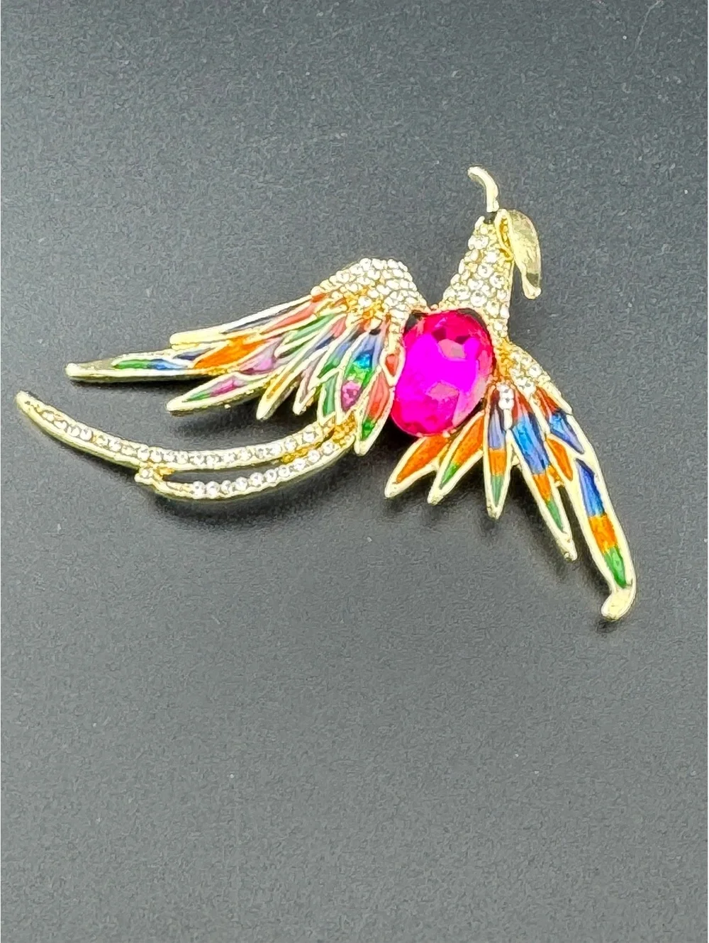 Majestic Phoenix Brooch with Crystal Plumage